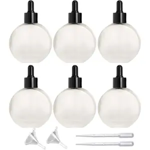 6 count,2 oz Frosted Glass Dropper Bottles for Essential Oils,60ml Flat Round Perfume Bottle,for Essential Oils, Perfumes, - Leakproof for Travel (Clear Frosted)