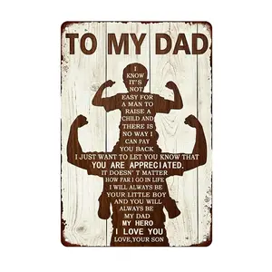 "To My Dad, You Are Appreciated, My Hero" Father & Son Silhouette 12×8 Inch Flat Aluminum Metal Sign, Rustic Wood Background, Indoor/Outdoor Living Room & Man Cave Decor, Heartfelt Father's Day Gift, Sentimental Family Keepsake