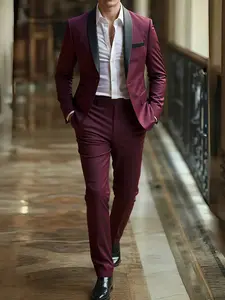 2pcs Men's Slim-Fit Tailored Suit Set - Navy Blue Wedding & Business Suit Pants with Notch Jacket & Trousers, Luxury Groomsmen Attire, Formal Party & Corporate Wear, All-Season Tailoring Blazer Suit (Hand Wash/Dry Clean)