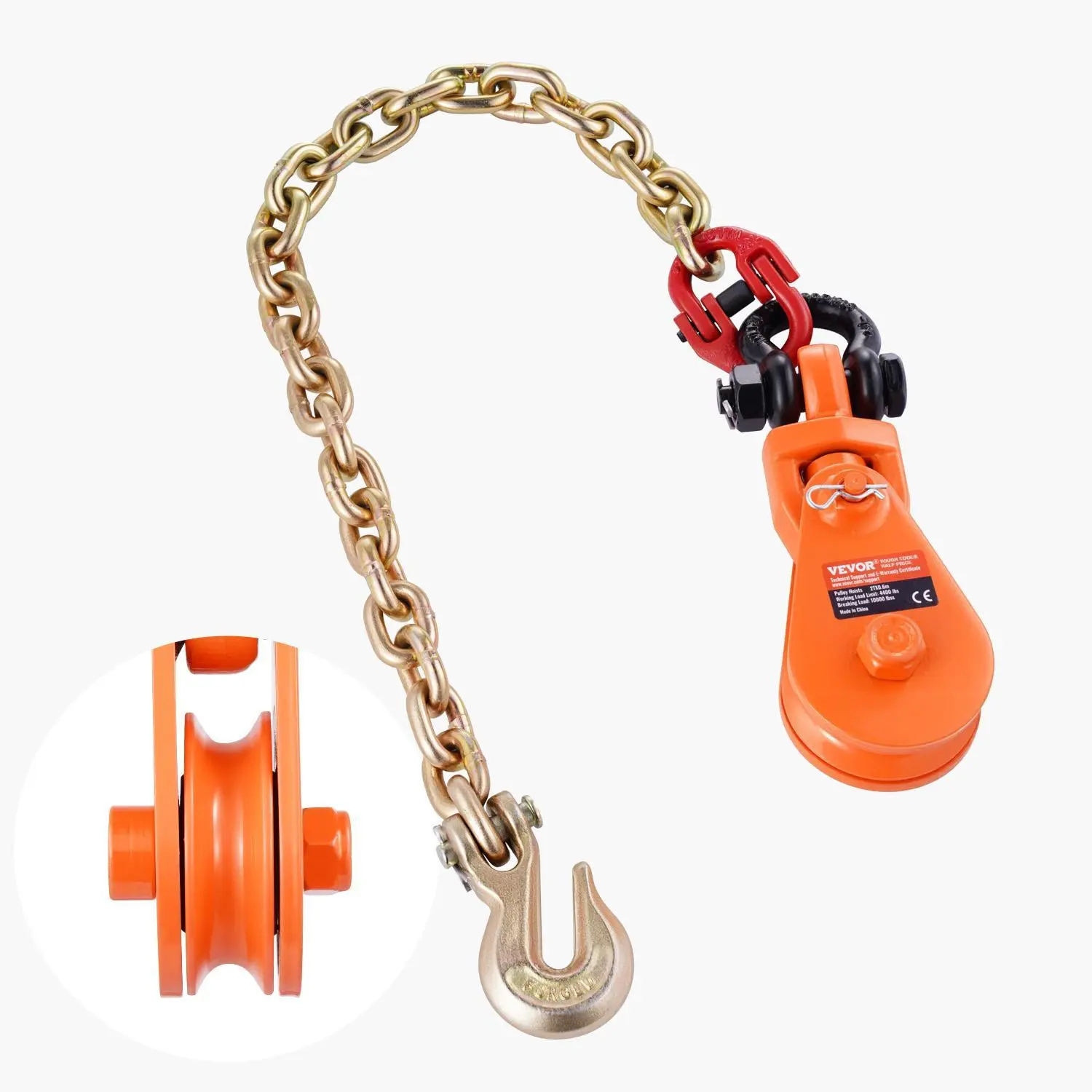 【Backtoschool】VEVOR 2 Ton Snatch Block with G80 Chain,  Swivel Shackle, 3" Sheave for 3/8" Wire Rope, Snatch Block Pulley for Towing and Recovery Applications on Flatbed Tow Truck Rollback Wrecker Car Carrier Cable