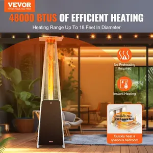 VEVOR Patio Heater for Outdoor Use, 48000BTU Pyramid Propane Heater w/Wheels, Quartz Glass Tube Outdoor Patio Flame Heater for Patio, Party, Backyard, Garden, Decoration, Hammered Bronze