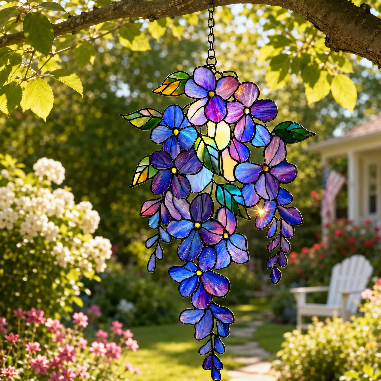 Hangable Wisteria Flower Suncatcher - High-Transparency Acrylic Fall Decor, Stained Glass-Imitating Wisteria Branch Ornament, Nature Theme Garden Look Hanging Home Decor with Shimmer Effect