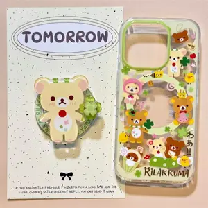 Magnetic shell with painted four leaf clover bear phone case and rotating magnetic bracket for iPhone11 12 13 14 15 16 17pro max