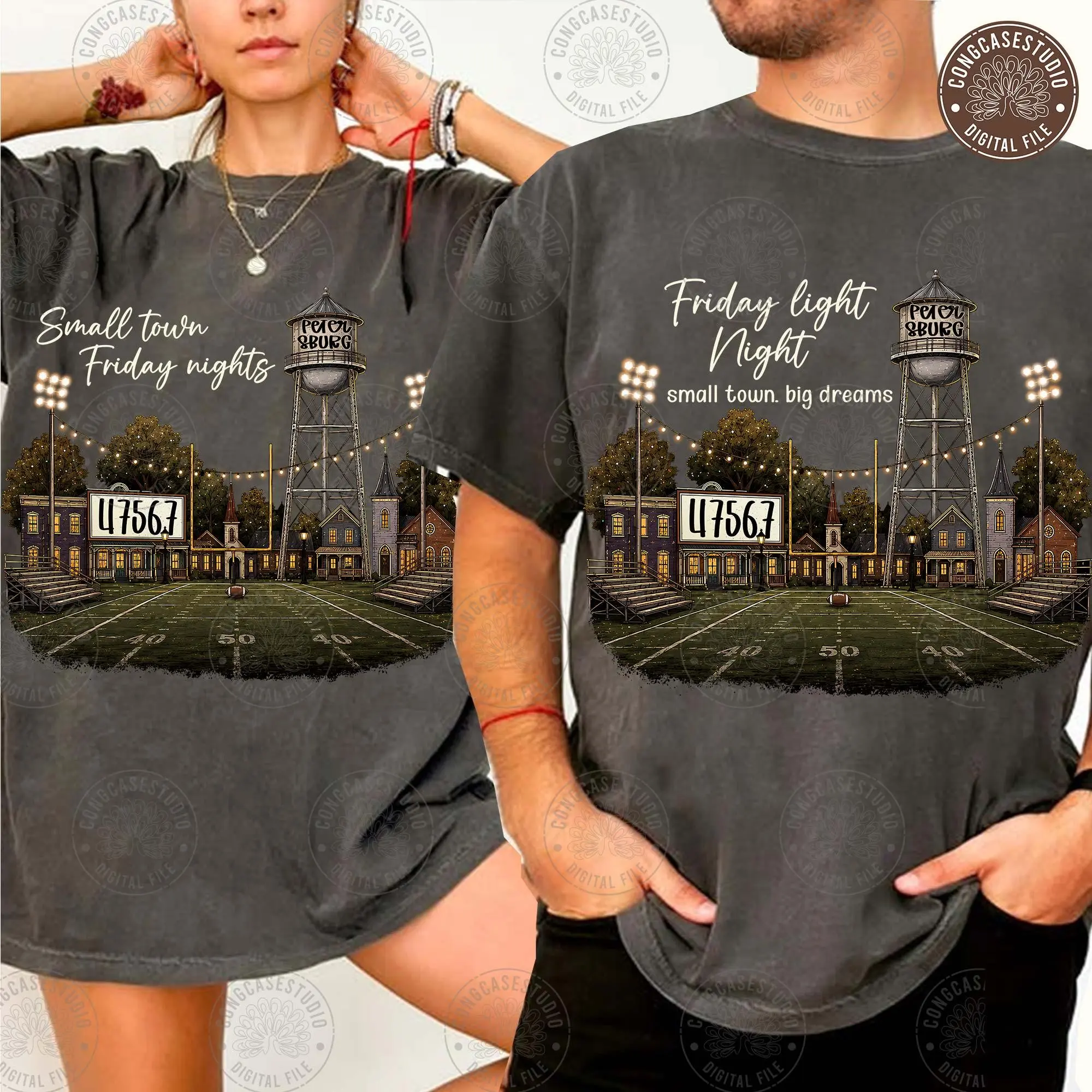 Custom Town Name Zip Code Shirt Personalized Small Town Football Tee Hometown Spirit Big Dreams Game Day Graphic T-Shirt Football Mom Fan Apparel