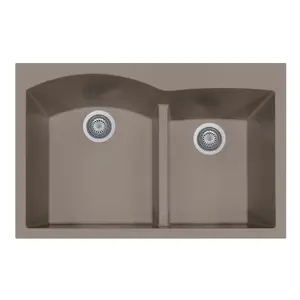 Houzer P-175 TAUPE 33 in. Quartztone Taupe Drop-in Topmount 60-40 Double Bowl Granite Kitchen Sink