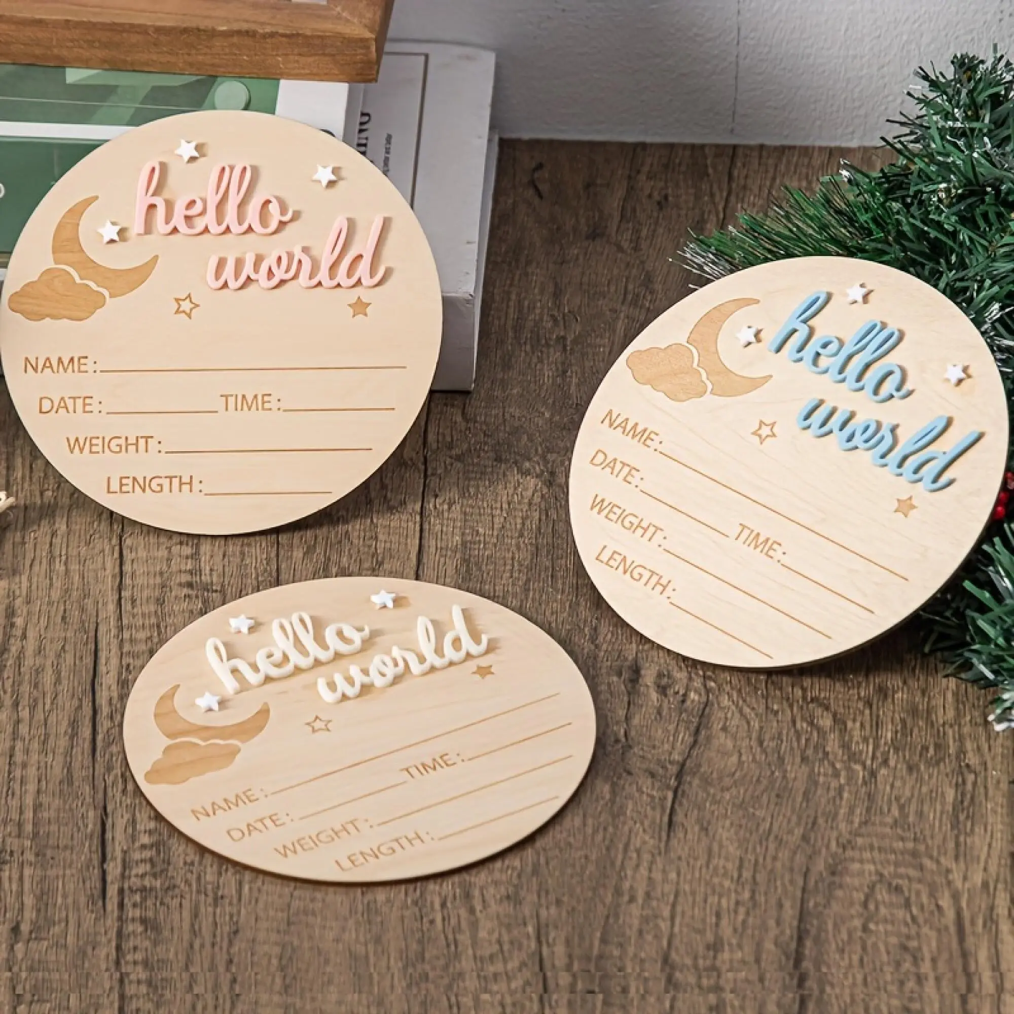 3D Wooden "Hello World" Newborn Announcement Sign, Gender Reveal Party Supplies, Birthday Party Decorations, Photo Props, Creative Keepsake Gift, with No Electricity Needed for Baby Shower, Baptism, Wedding, Engagement