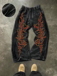 Men's Casual Loose Cotton Sports Pants, Sports Bottoms, Graphic Print, Street Style, Drawstring Waist, Ankle Length, Ideal for Outdoor & Travel