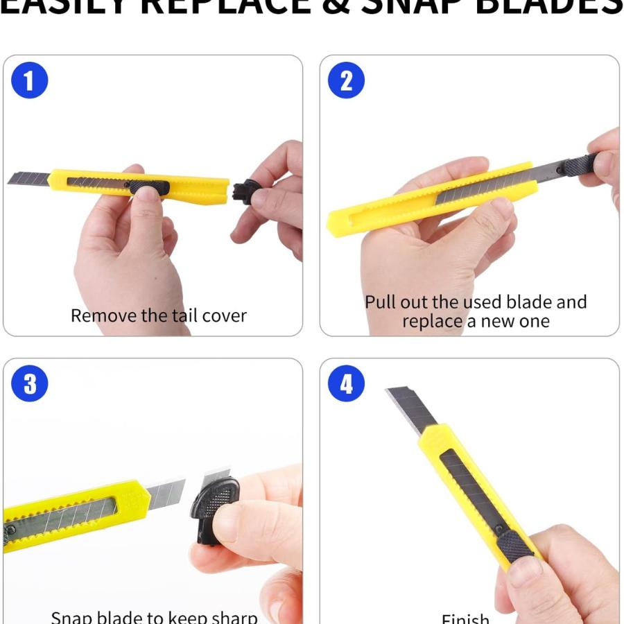 4 Pack Box Cutter Utility Knife, Mini Box Cutters Retractable Opener, Professional Razor Blade Knives, Small Snap Off Paper Knife