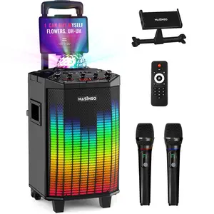 MASINGO New Karaoke Machine for Adults and Kids with 2 Bluetooth Wireless Microphones. Portable Singing PA Speaker System with Party Lights, Lyrics Display Holder, and TV Cable. Festoso X9