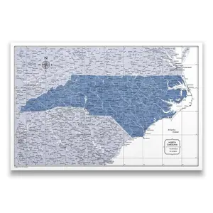 Push Pin North Carolina Map (Pin Board) - Navy Color Splash