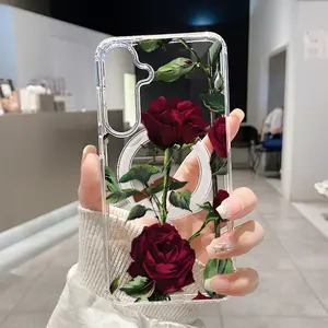 Magnetic Phone Case for Samsung Galaxy S24 Plus S25 Ultra S23 FE Ultra S22+ Blooming Rose Pattern TPU Lightweight Shockproof Anti-Scratch Stylish Smartphone Cover