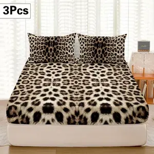 Leopard Print Bedding Set, Including 1pc Fitted Cover & 2pcs Pillowcase without Filler, Soft Comfortable Bedding Set for Bedroom