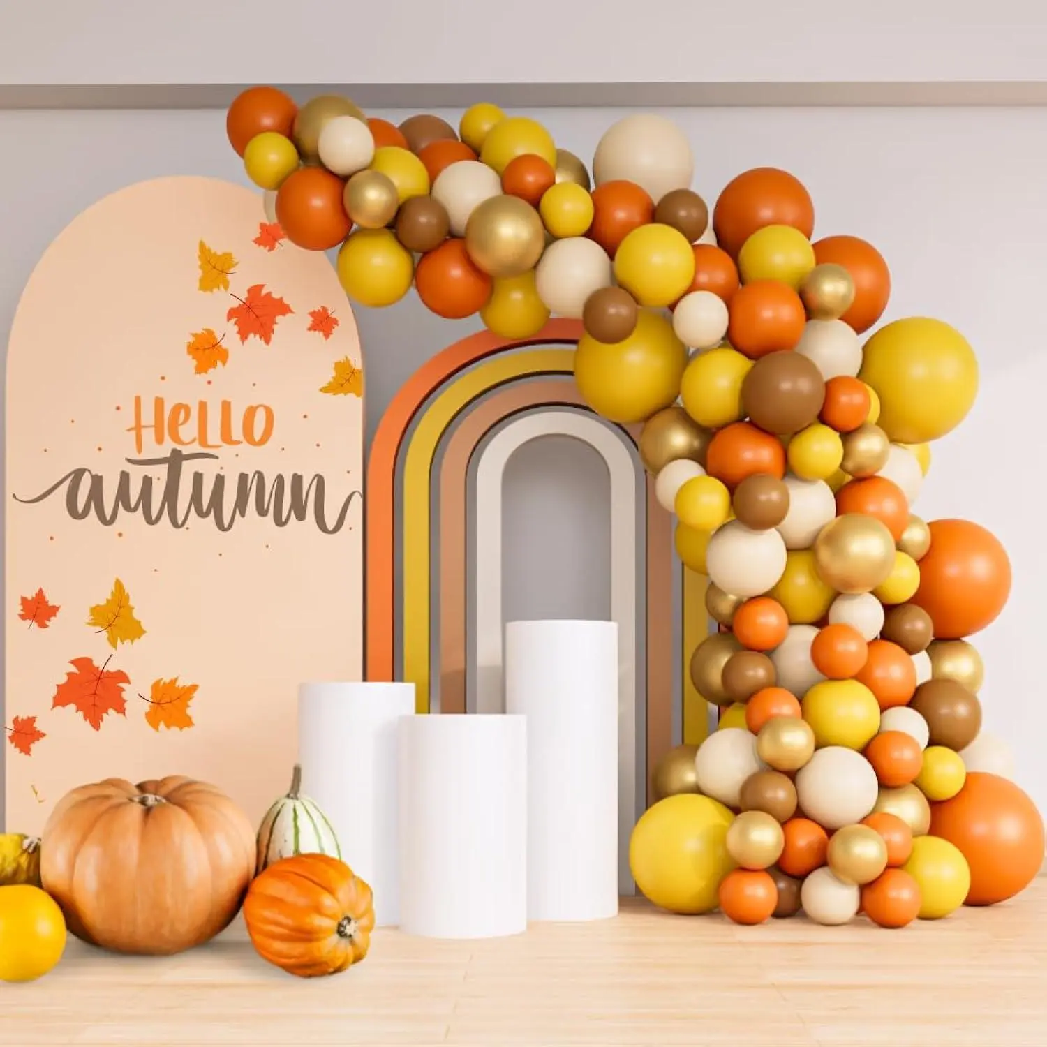 Orange Yellow Balloon Arch Garland Kit Fall Harvest Birthday Thanksgiving Little Pumpkin Baby Shower Fall In Love Bridal Shower Friendsgiving Rustic Boho Party Decorations (Orange Brown)