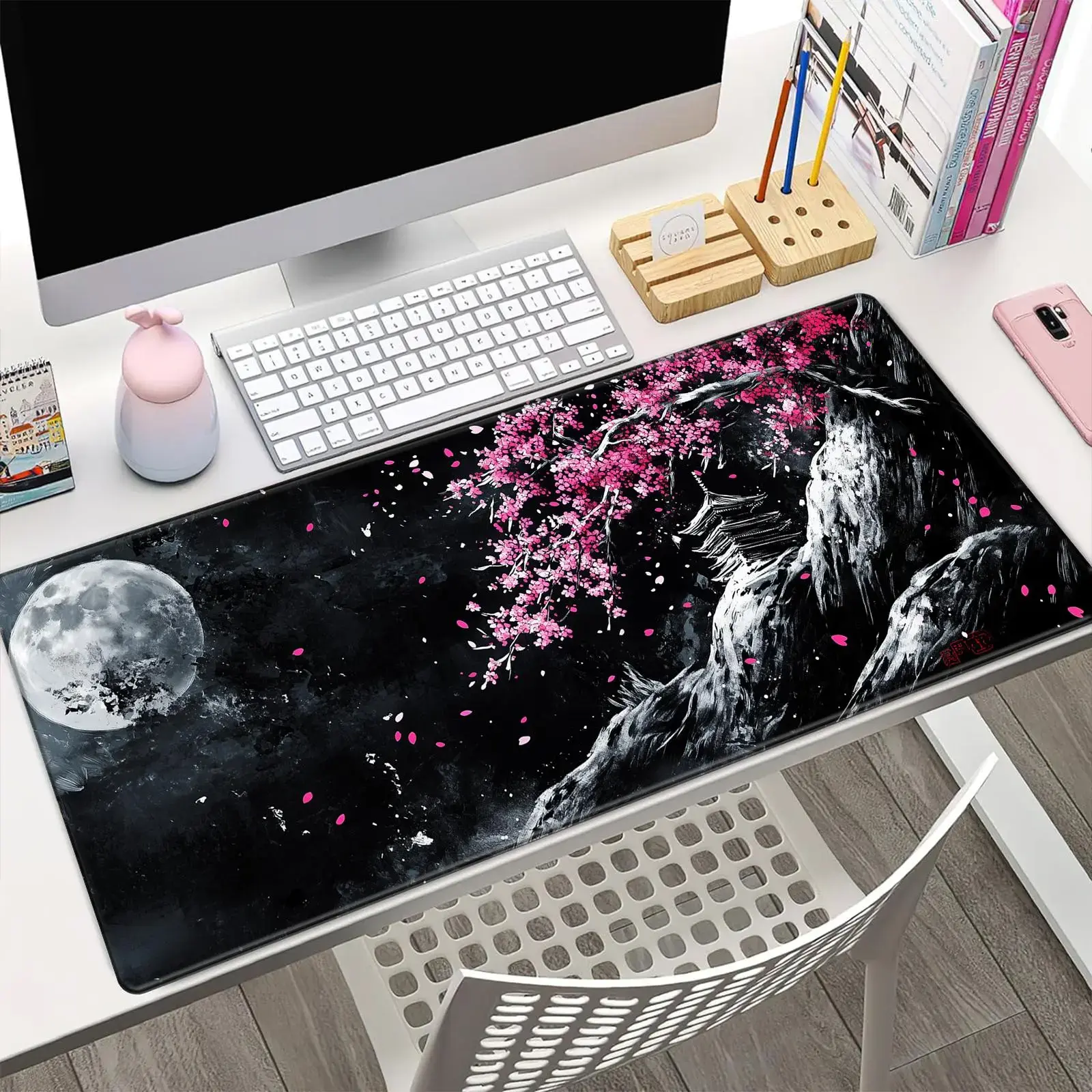 1-Count Rectangle Cherry Blossom High-Detail Print Mousepad - Anti-Slip Rubber Base Computer Desk Mat, Aesthetic Office Supplies for Gaming Setup, Home Office Decor