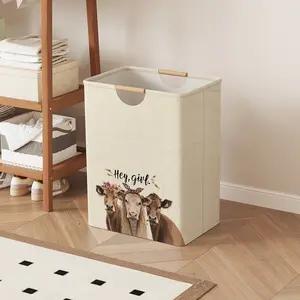 Cow Pattern Print Open Storage Box, Foldable Laundry Basket with Handle, Home Bathroom Collapsible Clothes Organizer Bucket, Foldable Laundry Hamper, Laundry Bin