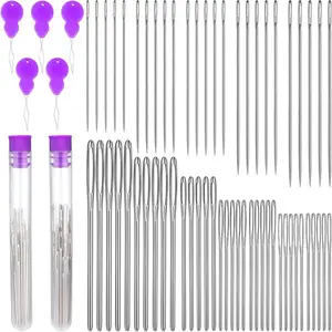 65 Pcs 12 Sizes Large Eye Blunt Needles Set, Large Eye Sewing Needles, Tapestry Needles, Yarn Needles with Threaders, Embroidery Needles for Hand Sewing for Knitting Sewing