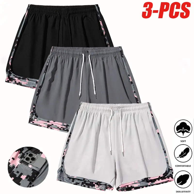 Women’s casual athletic shorts set (3 pieces), featuring built-in lining, drawstring, and elastic waistband—suitable for outdoor sports, fitness, running, and everyday wear; women’s shorts, athletic shorts, womenswear