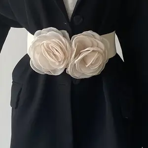 ChicMe Women's Wide Elastic Flower Belt Strechy Waist Cinch Belt Casual Trendy Waistband