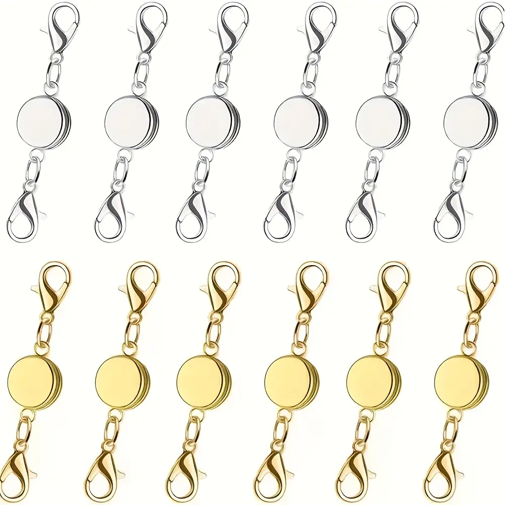 10pcs Golden-Silvery Round Shape Locking Magnetic Clasp Set, Beading Accessories for DIY Jewelry, Necklace and Bracelet Extender Making