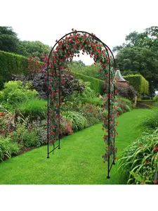 Metal Garden Arch, 86" H Outdoor Lawn Arbor With Stakes, Garden Arch Arbor Trellis For Climbing Plants, Roses, Vines, Wedding Archway Decor For Lawn, Patio,Party, Backyard, Black