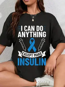 100% Cotton Unisex Diabetes Quotes Diabetes Fighter T1D Diabetes Awareness T-Shirt Round Neck Short Sleeve T-Shirt Women's Men Graphic Tee