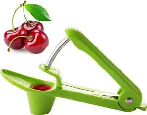 Heavy-Duty Stainless Steel Cherry & Olive Pitter Corer Tool (Green) - TikTok Viral 2024, Silicone-Coated Reusable Kitchen Utensil for Halloween Fruit Decoration