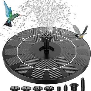 Solar Powered Bird Bath Fountain with Brackets, Floating Water Pump for Outdoor Ponds & Garden, 6 Versatile Nozzles Solar Fountain for Fish Tank