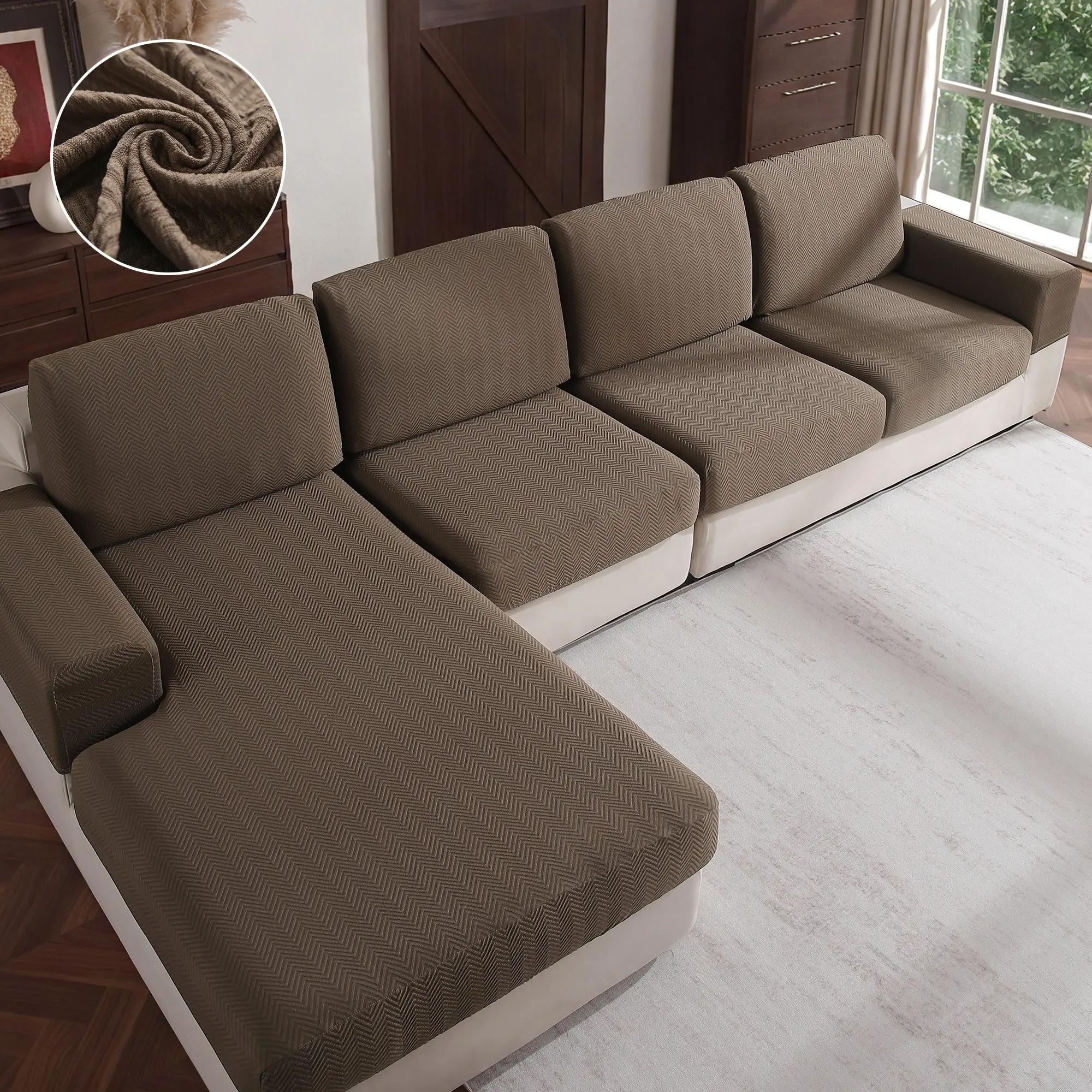 1pc Jacquard Stretchable Sofa Cover, All-Season Universal Pattern, Durable Elastic, Weatherproof, Non-Slip, Modern Style for Living Room