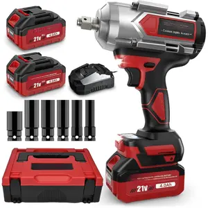 Cordless  Wrench 960Ft-lbs - 1300N.m High Torque  Wrench - 21V 2600RPM Brushless Power   with 2 x 4.0Ah  6 Sockets & Charger & Carry Case for  Tire  DIY