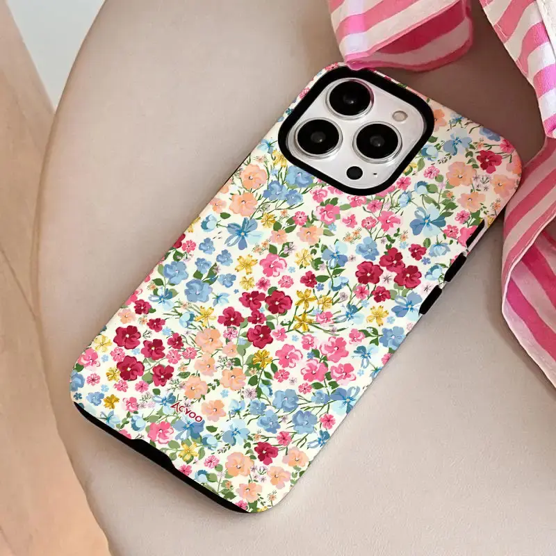Colorful floral pattern, durable and shock-absorbing glossy two-in-one phone case, suitable for iPhone 17, 16, 15, 14, 13, 12, 11, X, Samsung and other series models. It can be given as a holiday gift to friends or family.