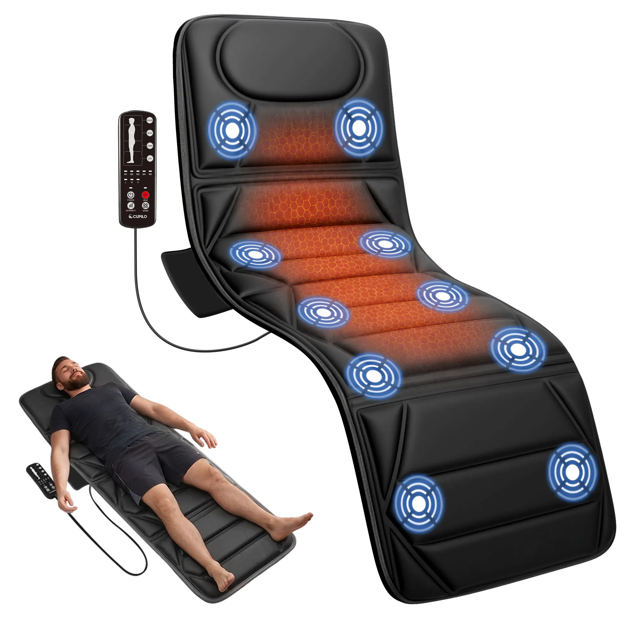 Snailax 10-Motor Vibratory Massage Mat with Heat - Foldable Polyester Muscle Massager, Relaxation Aid for Bed, Sofa, Valentine's Day Gifts,dorm essentials, Muscle Massagers, Father's Day