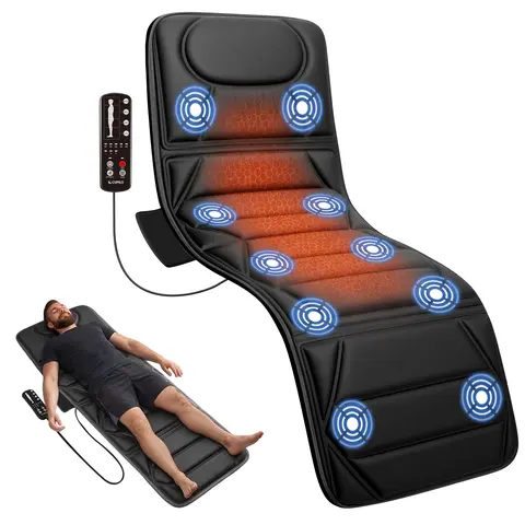 Snailax 10-Motor Vibratory Back Massager Mat with Heat - Foldable Polyester Heating Pad for Adults, Blood Circulation Boost, Relaxing Gifts, Unplug When Idle, Home Spa Selfcare Tool (Bed, Sofa)