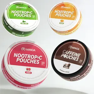 MINOA Caffeine Pouches | 50mg Caffeine Pouches | Alpha GPC, L-Tyrosine & L-Theanine, Coenzyme Q10, Guarana | 4 Pack Assorted: Arabica, Fresh Mint, Peach, Mango, 20 Pouches Per Can