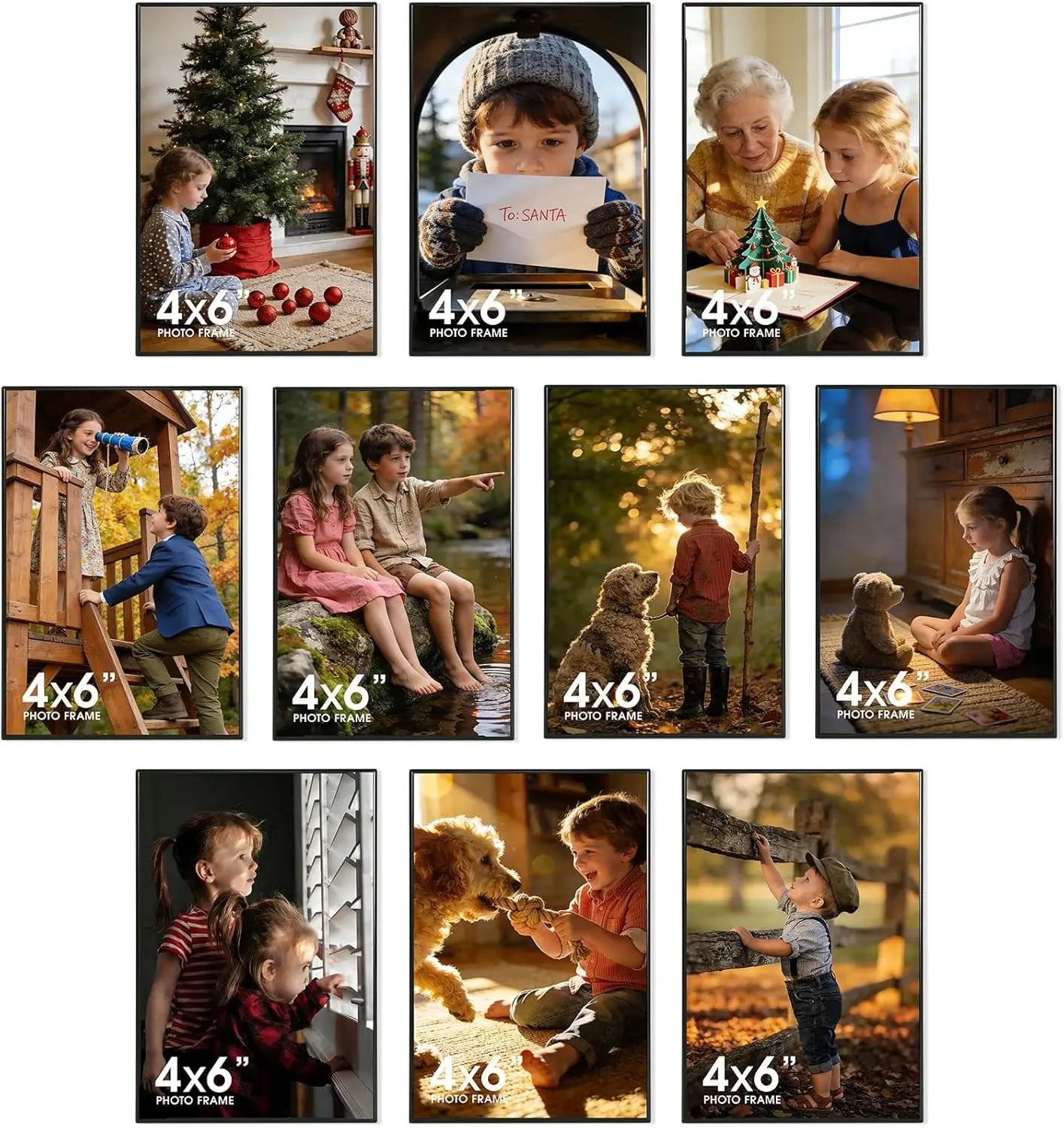 4x6 Picture Frame Set of 10 Bulk Photo Frames with HD Acrylic for Wall Mounting or Tabletop Display, Black