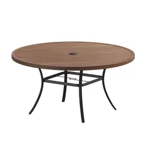Vicllax 60" Outdoor Round Metal Dining Table with Umbrella Hole