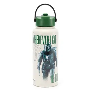 Disney Store The Mandalorian and Grogu 33 oz. Stainless Steel Water Bottle with Built-In Straw – Star Wars