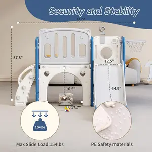 8 in 1 Toddler Slide for Toddlers Age 1-3, Extra-Long Slide with Basketball Hoop Indoor and Outdoor Baby Climber Playset Playground Freestanding Slide Non Inflatable Rings