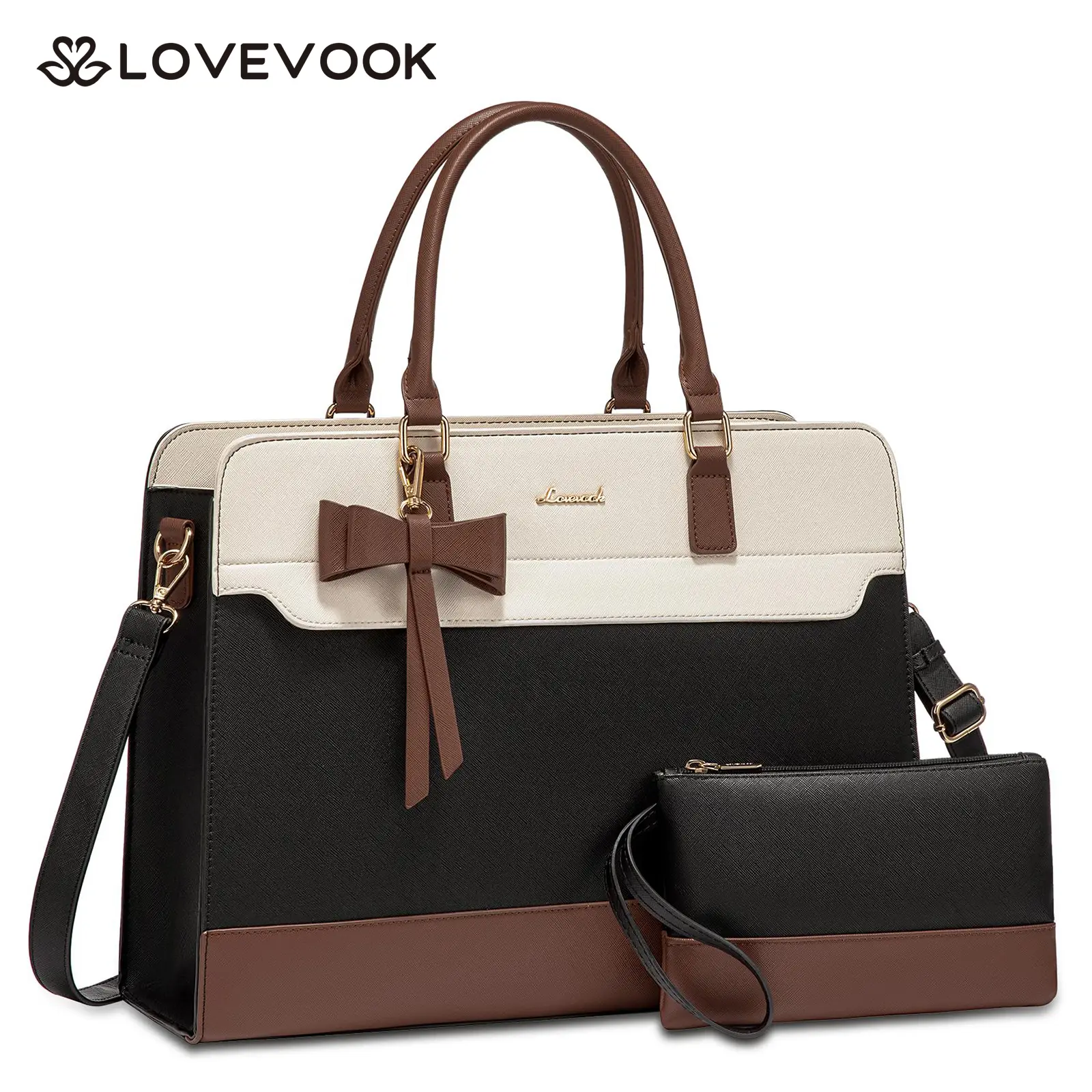 LOVEVOOK Fall Laptop Tote Bag for Women,Leather Work Bag, Waterproof Business Teacher Bag,Large Computer Handbag Purse Briefcase,Office Gifts for Wome