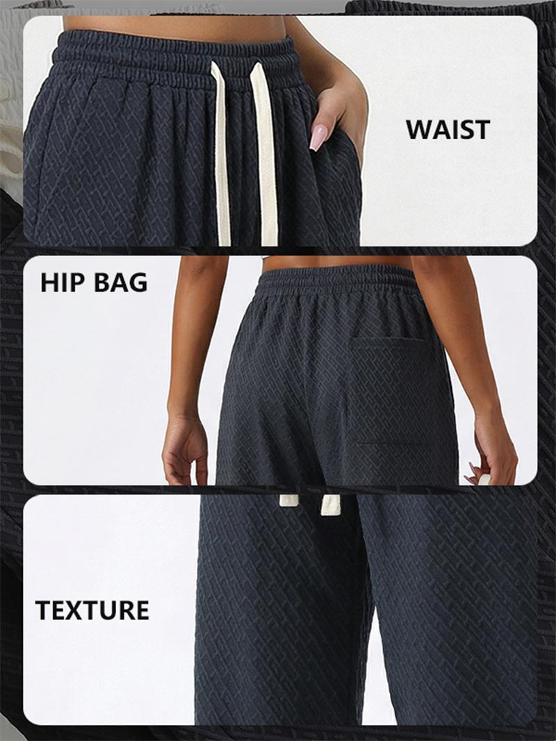 Womens Waffle Knit Wide Leg Sweatpants, High Waist Drawstring Baggy Pants, Casual Loose Flowy Trousers for Lounge, Yoga, Shopping, All Season
