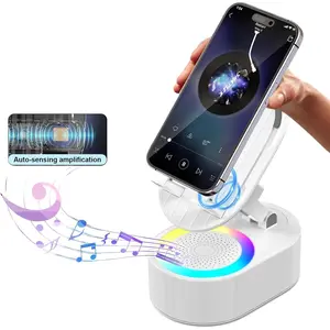 Wireless induction audio bluetooth speaker 5in1 phone holder emergency rechargeable 3000mah with colorful ambient light 300 foldable for tablet iphone android gifts for men women white