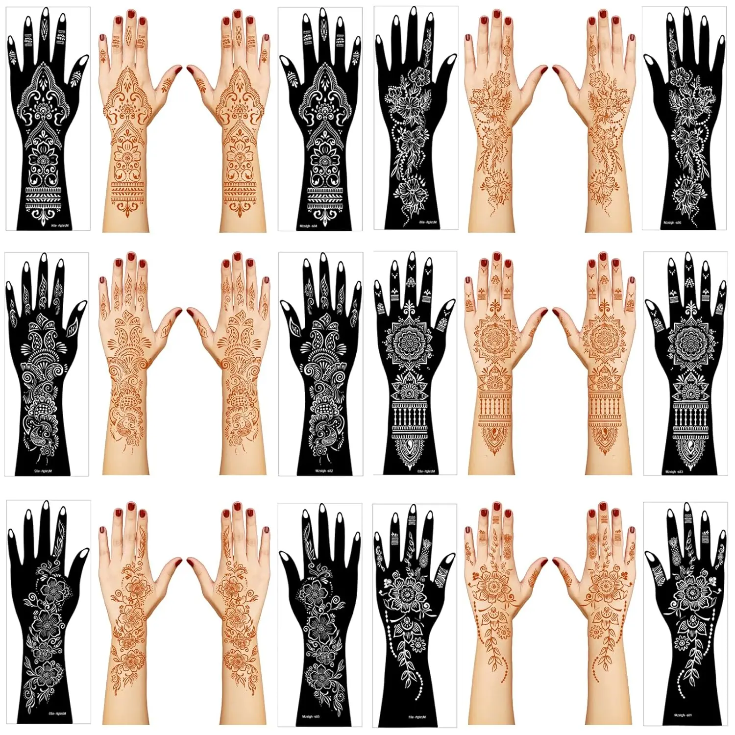 Henna Tattoo Stencil Kit,12 Sheets Stickers for Henna Tattoo Hand Forearm Glitter Airbrush DIY Tattooing Template, Large Indian Temporary Tattoo Stickers