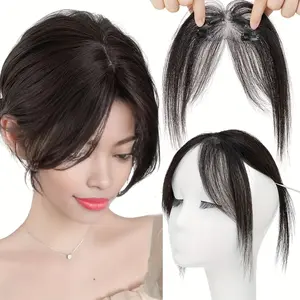 Wholesale 2025 NEW Women'S Human Hair Bangs, Straight Clip-in Extensions, Invisible Hairpiece, Brown, Middle Part, Side Fringe, False Bangs, Human Hair Topper, Daily Wear, Basic Style, Beauty & Personal Care, Hair Accessories