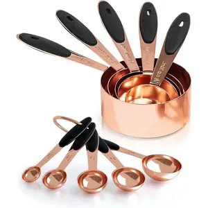 Copper Measuring Cups and Set of 10 Piece, Stainless Nesting Measuring Cup Set with Handles for Dry and Liquid Ingredients