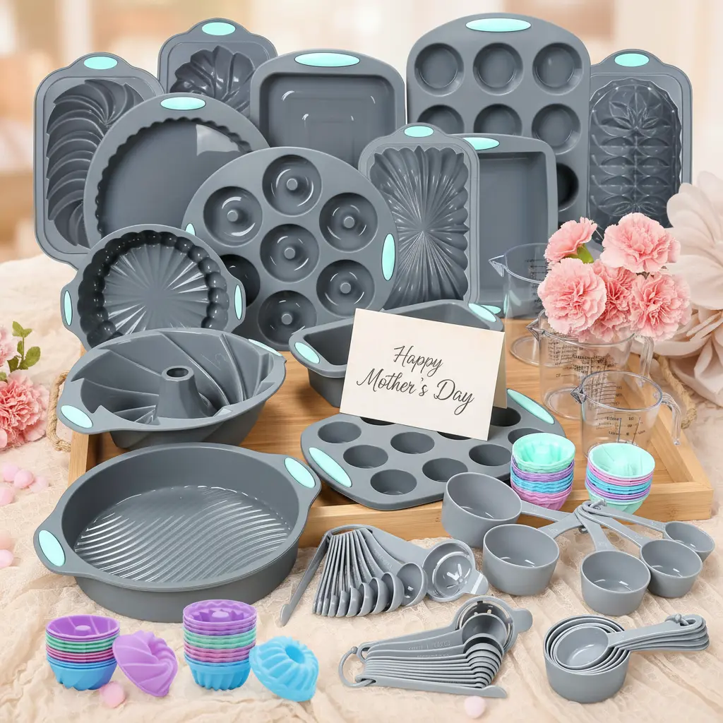 99/54/45/21 Pieces，Easter Silicone Baking Mold Set – Nonstick Cake, Muffin, Cupcake & Bread Pans with Measuring Cups and Spoons, Heat-Resistant Silicone Bakeware for Perfect for Mother's Day gifts and birthday gifts， Mother's Day Gifts，SummerVibes
