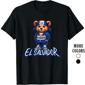 HAGBDH Menswear Round Neck Cotton Knit Fabric Print T-Shirt - Short Sleeve Crewneck Casual All-Season El Salvador Urban Bear Graphic Men's Tropical Gift