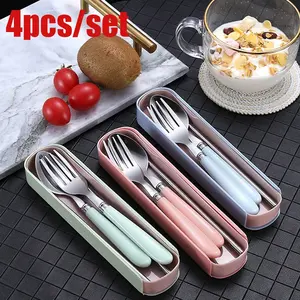 Reusable Travel Cutlery Set with Storage Box, Portable Plastic Fork Spoon Knife, Camping Dining Utensils, Outdoor Picnic, Kitchen Tools, Portable Tableware Set