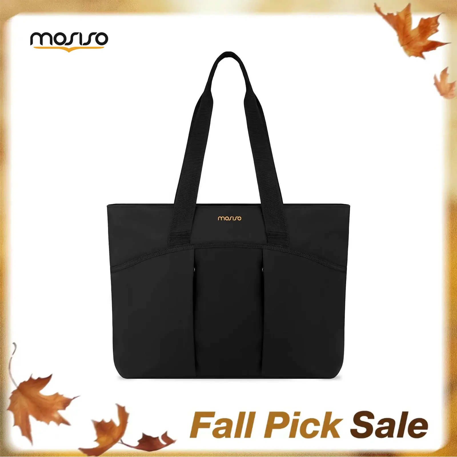 MOSISO Women's Sweet Casual Plain Canvas Commuter Tote Bag - 18.5x12.79x5.51 in, No Design, Multi-Compartment Business Work Bag with 15.6 in Padded Laptop Compartment for Commuting & Travel