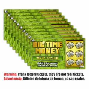 Prank Gag Fake Lottery Tickets Billetes de lotería de broma - Big Time Money 10 total tickets, all same design, These Lottery Ticket Scratch Off Cards look Super Real Like A Real Scratcher Joke Lotto Ticket, Win $25,000