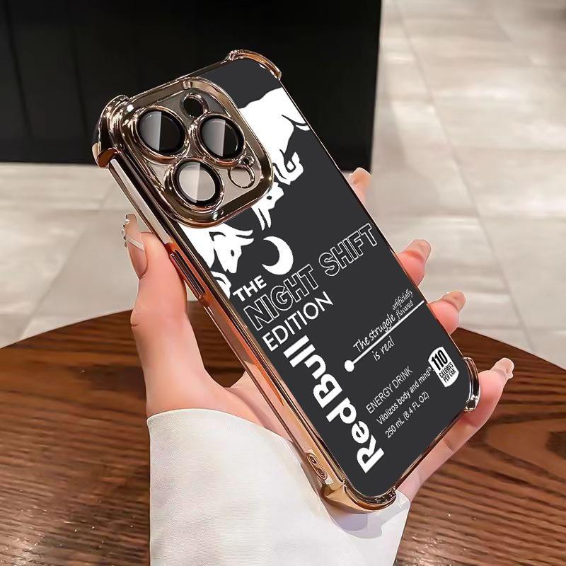 Red Bull for iPhone Case-Night Shift For iphone 17 16 15 14 13 12 11 Pro Max Plus Air Electroplating luxury transparent four corner anti drop and shockproof phone case 088 Protection Cover Protective Casing Black Smartphone Cellphone