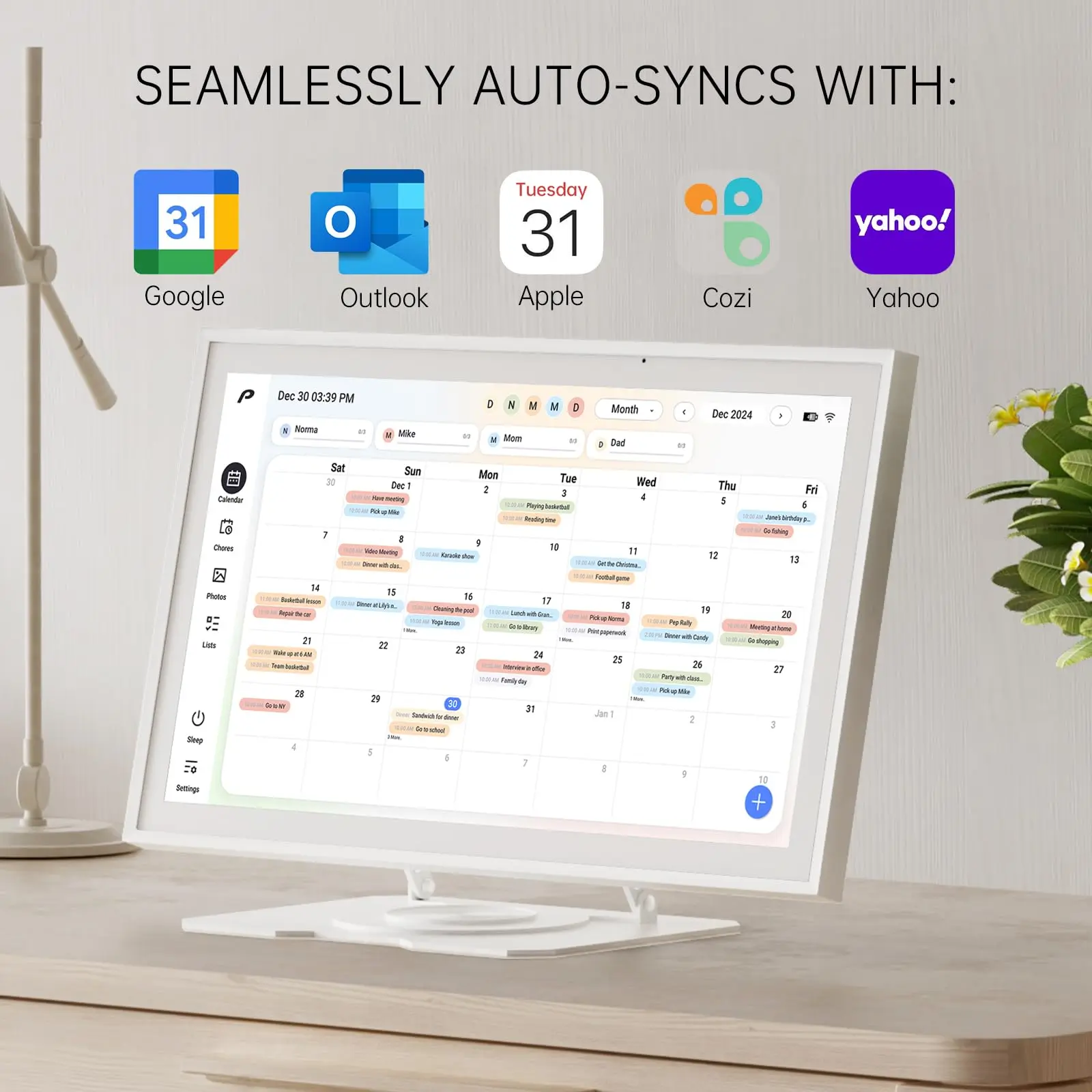Pronext 15.6 inch Rechargeable Smart Digital Calendar - Full HD Touchscreen Display, Desk & Wall Mountable Planner, Family Organizer, Chore Chart, Event Planner with Included Wall Mount, No Subscription, Full Hd Display